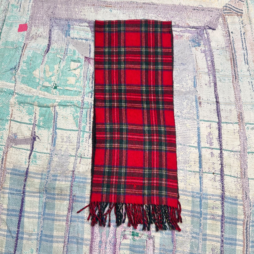 Men's POLO RALPH LAUREN Red Colors Plaid Wool Logo Scarf Muffler MADE IN ITALY